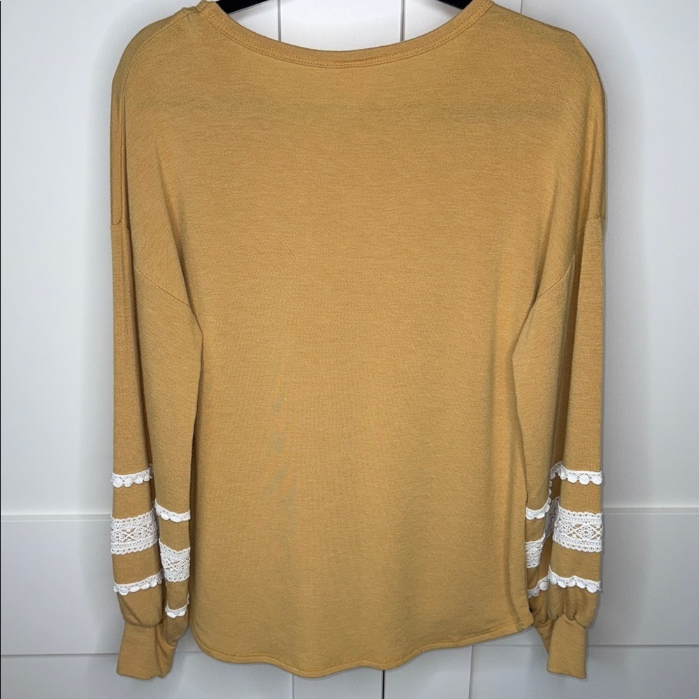 7th Ray Mustard Lace Sleeve Sweatshirt - Picture 8 of 11